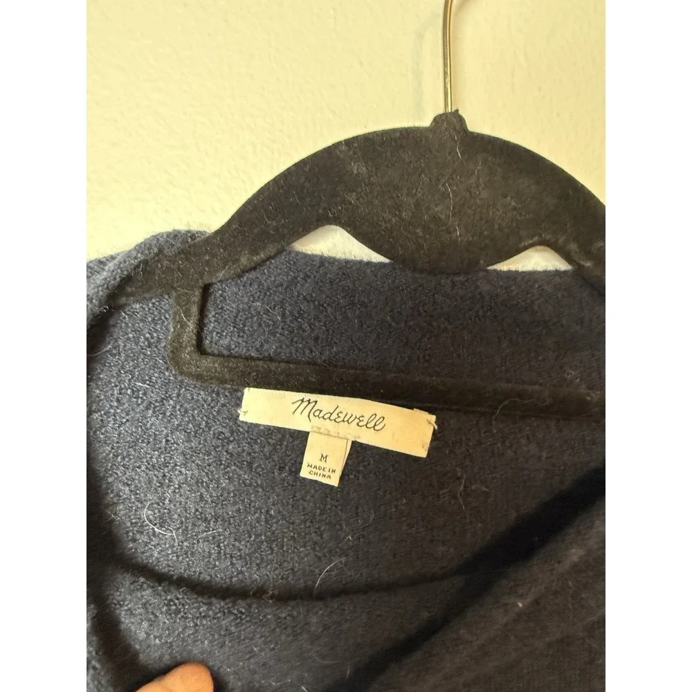 MADEWELL Navy Blue Orange Striped Merino Wool Alpaca Blend Mock Neck‎ Sweater M